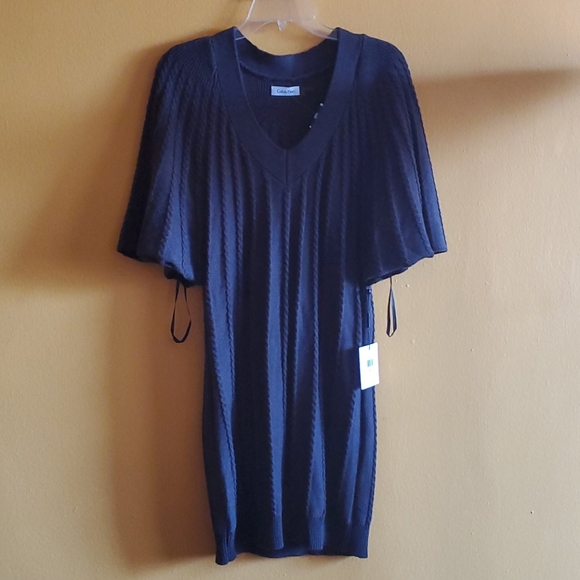 Calvin Klein Cable Knit V-Neck Sweater Dress - Picture 6 of 7